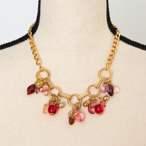 Charm style choker necklace with hanging stones shades of pink & plum 17” length